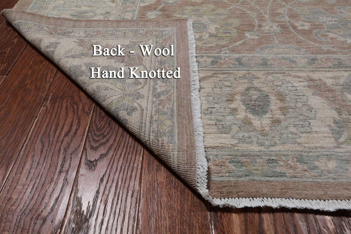 Brown Peshawar Washed Out Handmade Wool Rug - 8' 10" X 11' 6"