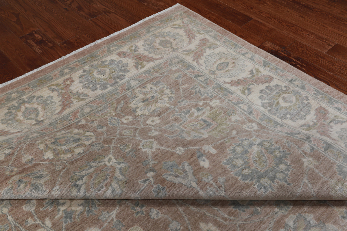 Brown Peshawar Washed Out Handmade Wool Rug - 8' 10" X 11' 6"