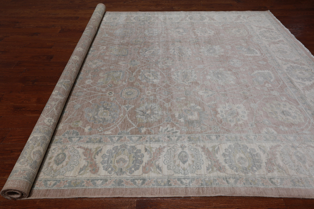 Brown Peshawar Washed Out Handmade Wool Rug - 8' 10" X 11' 6"