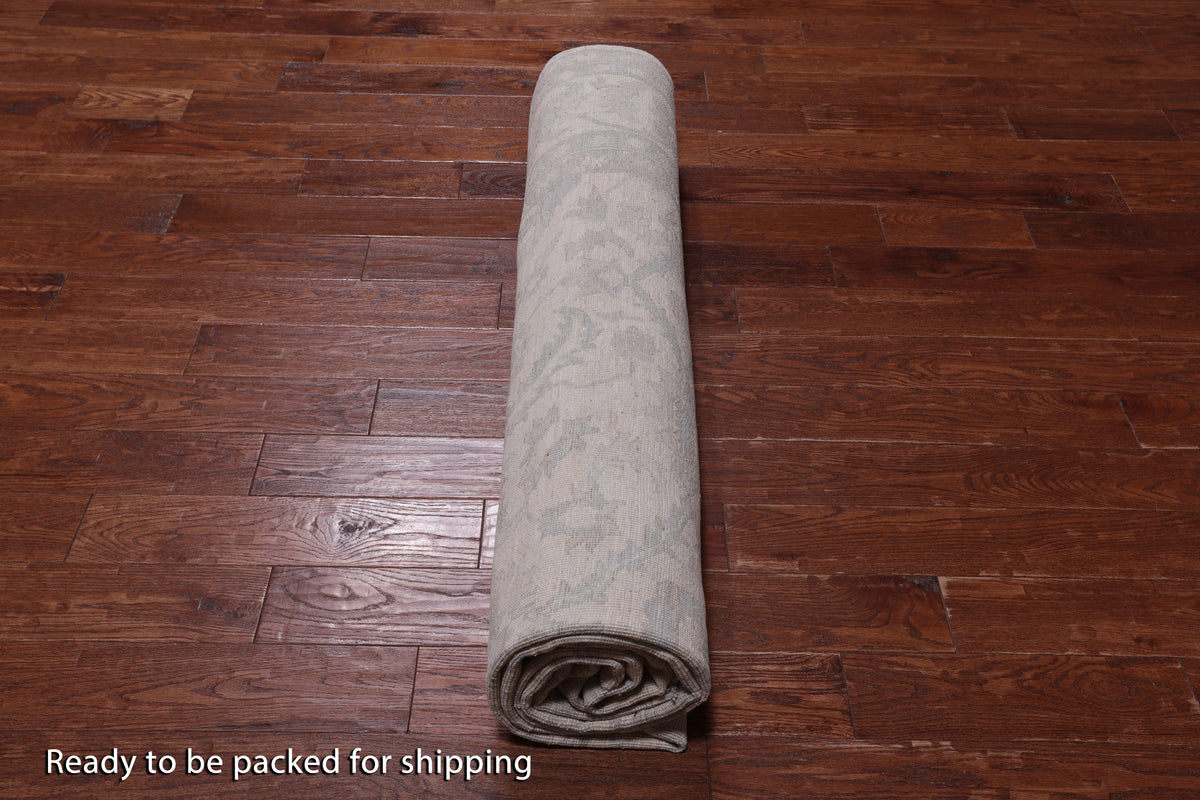 Ivory Peshawar Washed Out Hand Knotted Wool Rug - 8' 8" X 11' 10"