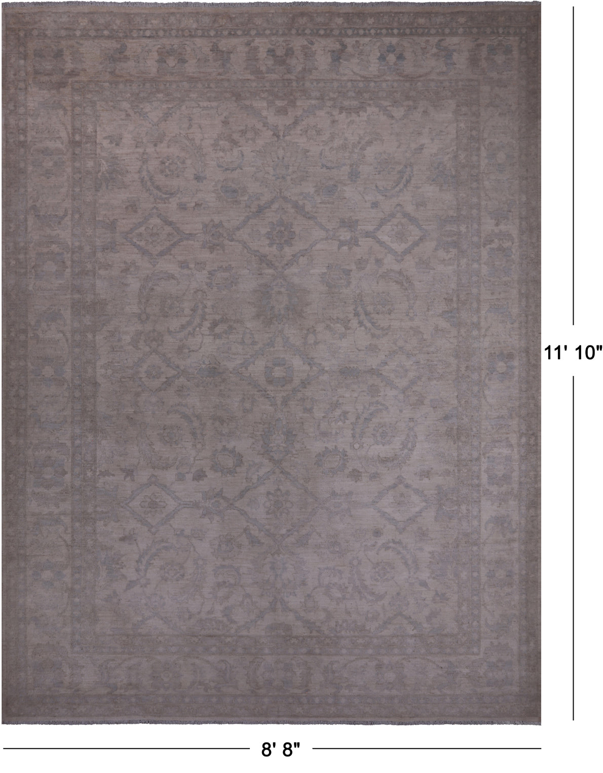 Ivory Peshawar Washed Out Hand Knotted Wool Rug - 8' 8" X 11' 10"