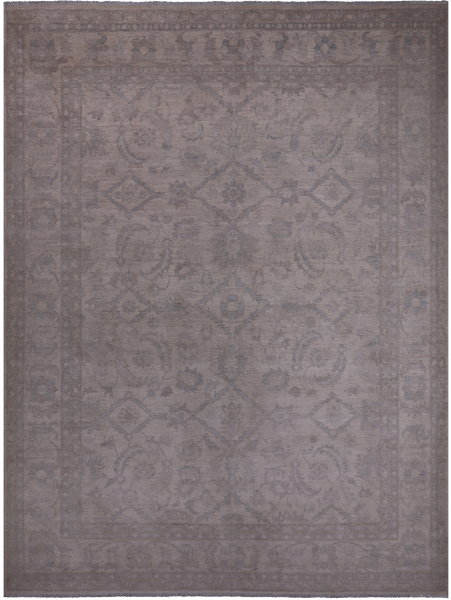 Ivory Peshawar Washed Out Hand Knotted Wool Rug - 8' 8" X 11' 10"