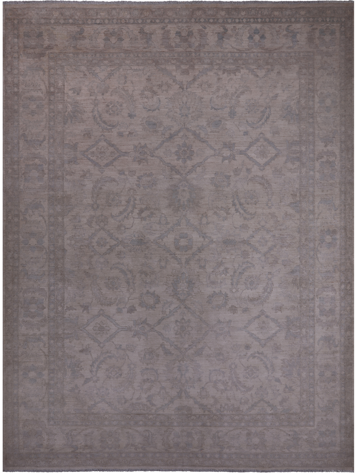 Ivory Peshawar Washed Out Hand Knotted Wool Rug - 8' 8" X 11' 10"