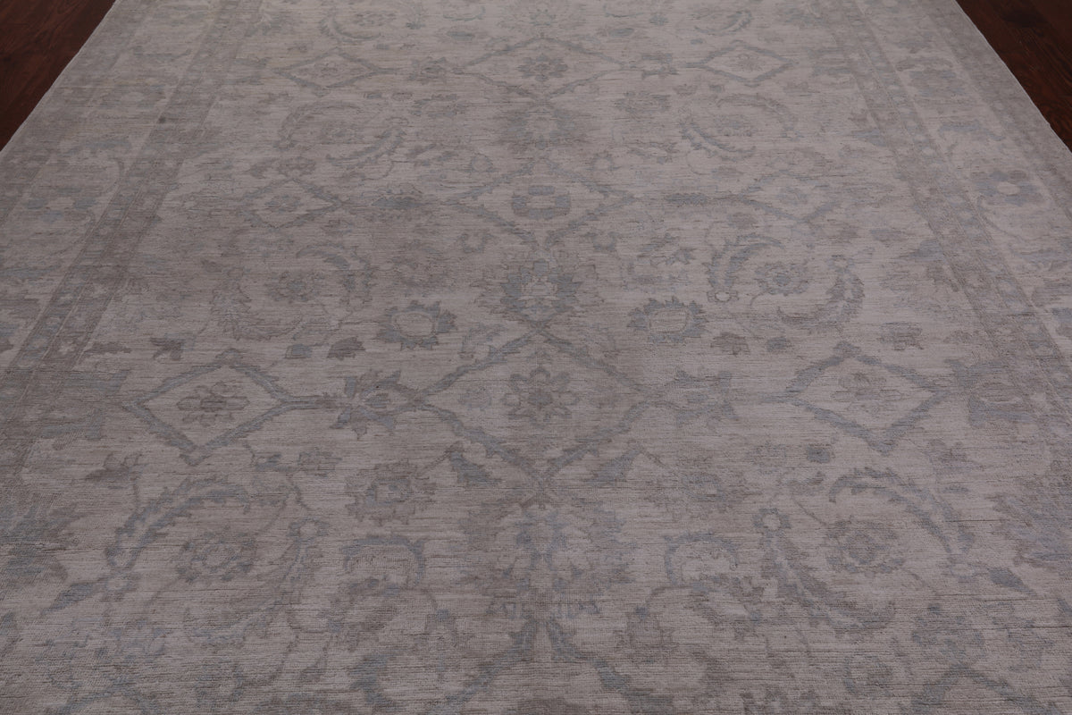 Ivory Peshawar Washed Out Hand Knotted Wool Rug - 8' 8" X 11' 10"