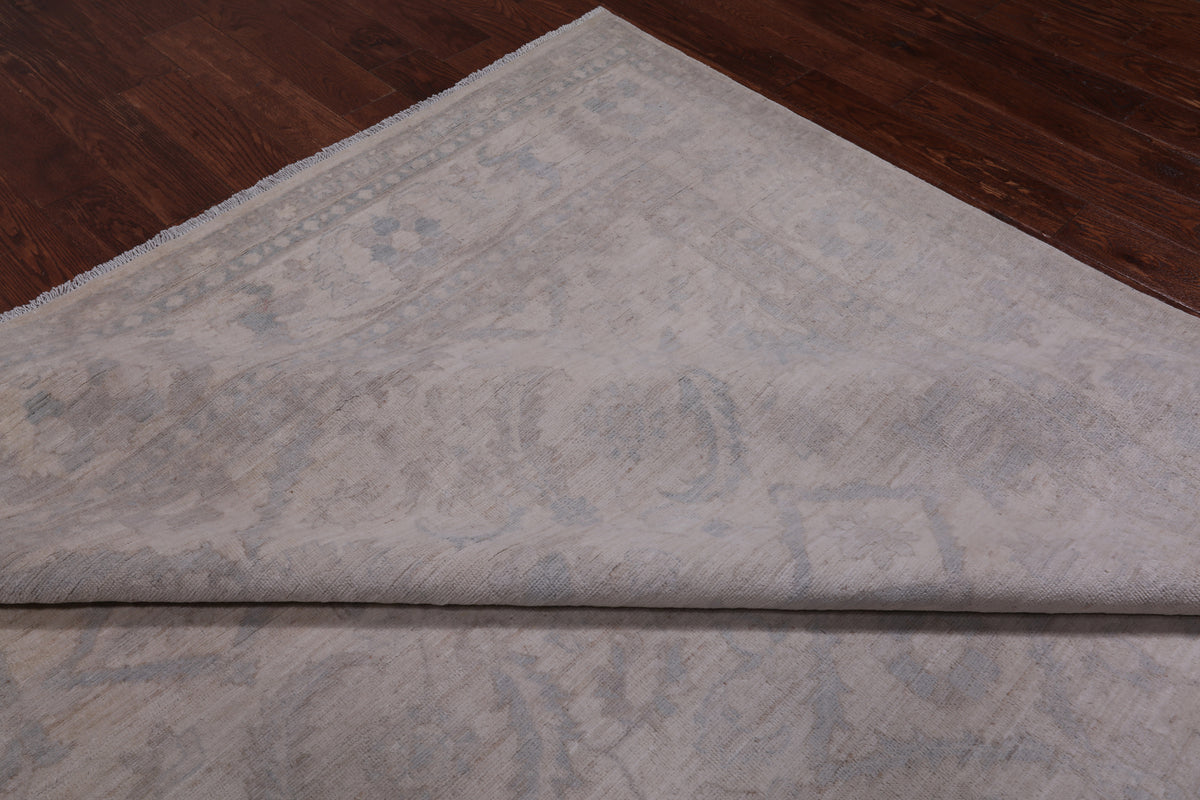 Ivory Peshawar Washed Out Hand Knotted Wool Rug - 8' 8" X 11' 10"