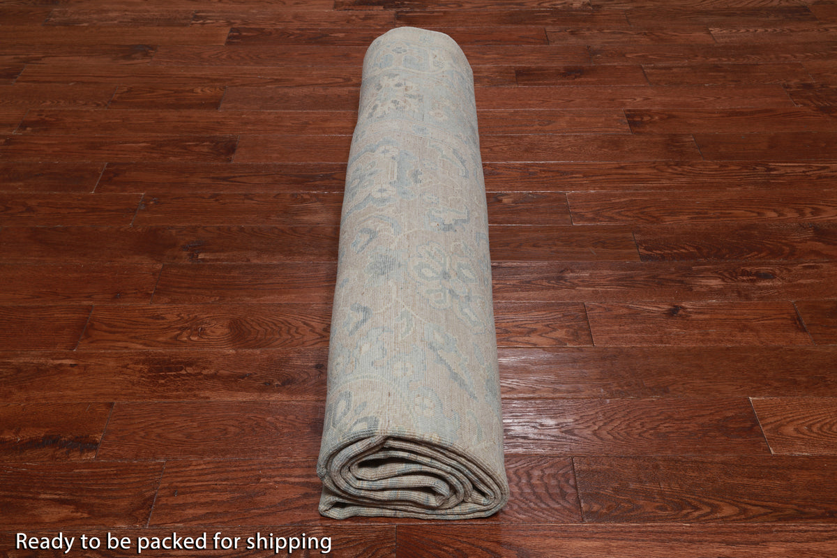 Silver Peshawar Washed Out Hand-Knotted Wool Rug - 8' 10" X 11' 8"