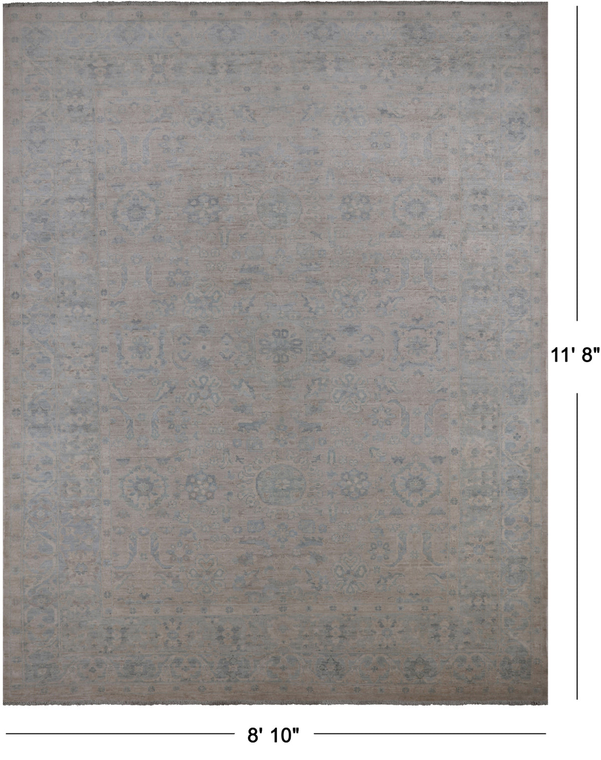 Silver Peshawar Washed Out Hand-Knotted Wool Rug - 8' 10" X 11' 8"