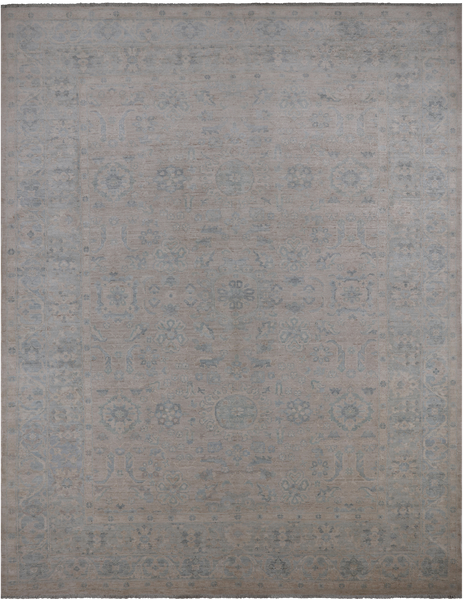 Silver Peshawar Washed Out Hand-Knotted Wool Rug - 8' 10" X 11' 8"