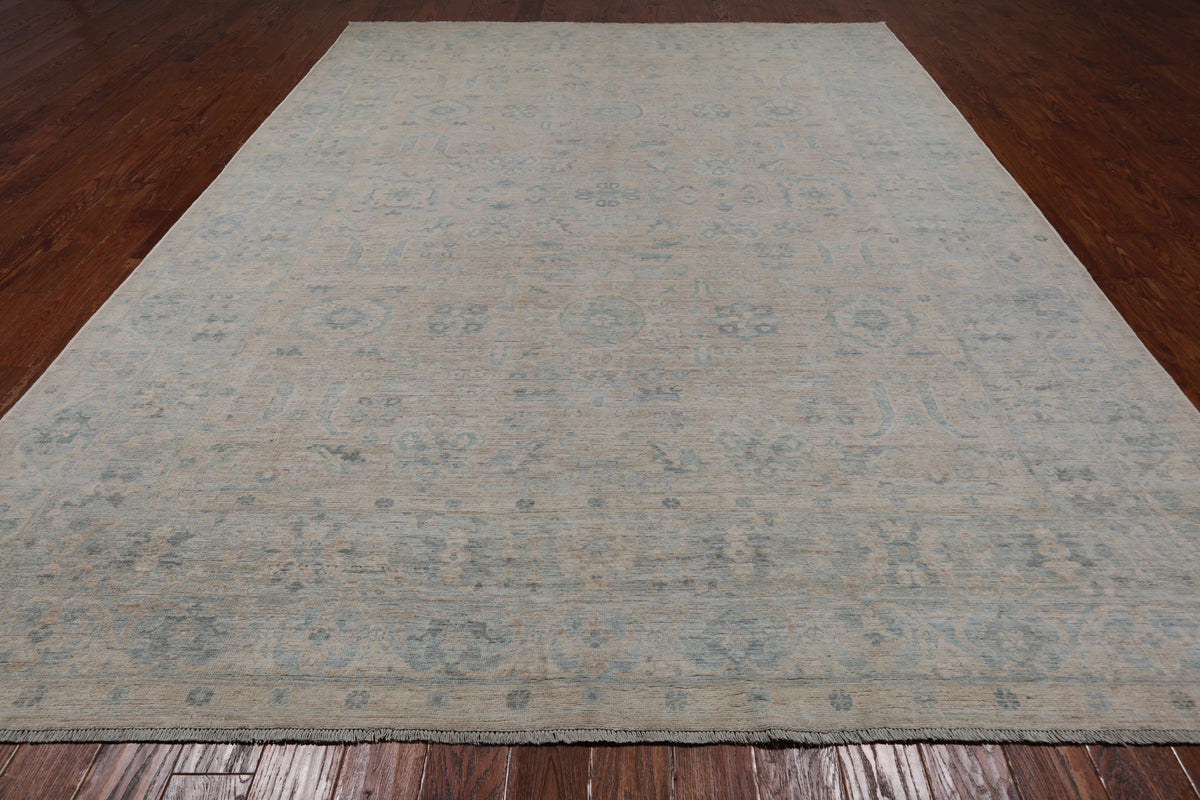 Silver Peshawar Washed Out Hand-Knotted Wool Rug - 8' 10" X 11' 8"