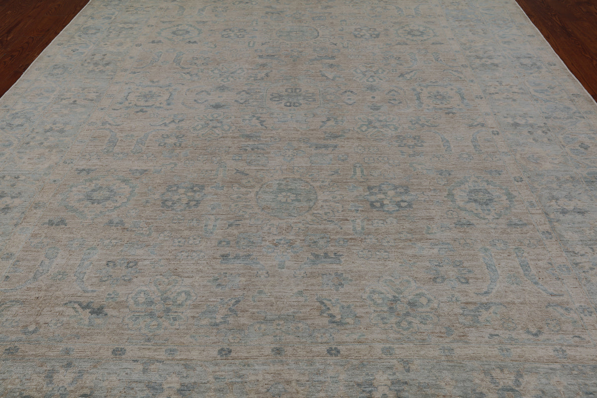 Silver Peshawar Washed Out Hand-Knotted Wool Rug - 8' 10" X 11' 8"