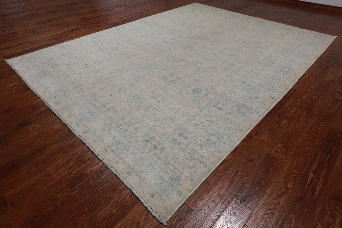 Silver Peshawar Washed Out Hand-Knotted Wool Rug - 8' 10" X 11' 8"