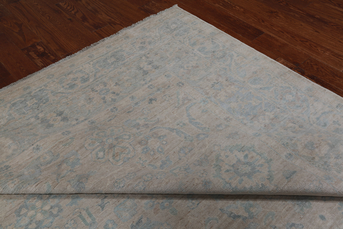 Silver Peshawar Washed Out Hand-Knotted Wool Rug - 8' 10" X 11' 8"