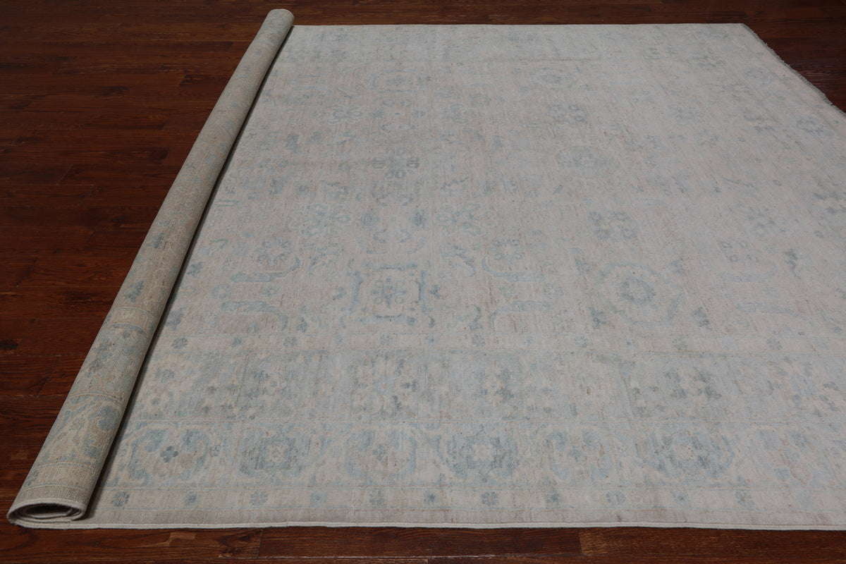 Silver Peshawar Washed Out Hand-Knotted Wool Rug - 8' 10" X 11' 8"