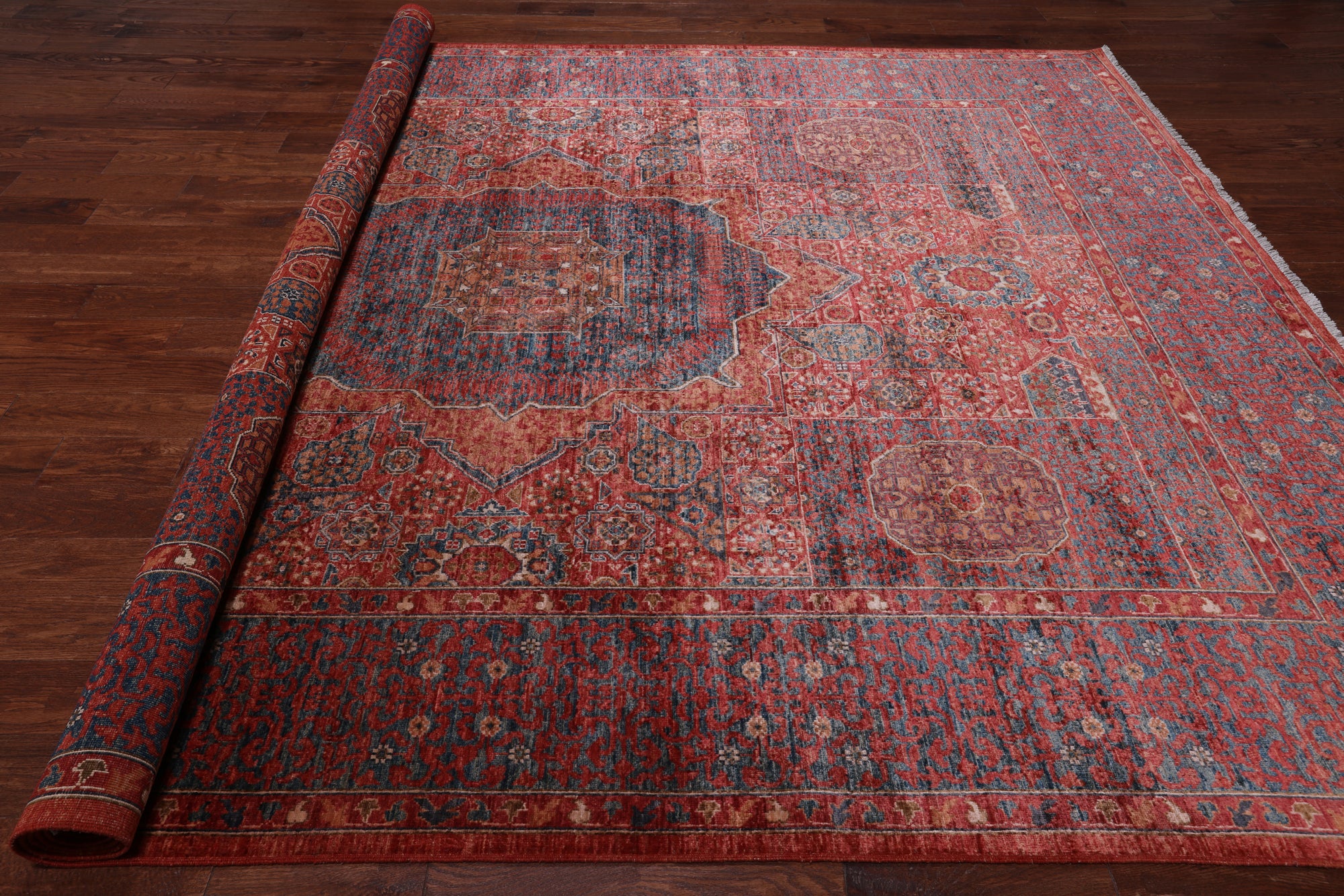 Rust Geometric Persian Mamluk Handmade Wool Rug - 8' 11" X 11' 9"