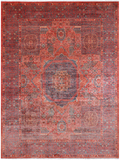 Rust Geometric Persian Mamluk Handmade Wool Rug - 8' 11" X 11' 9"