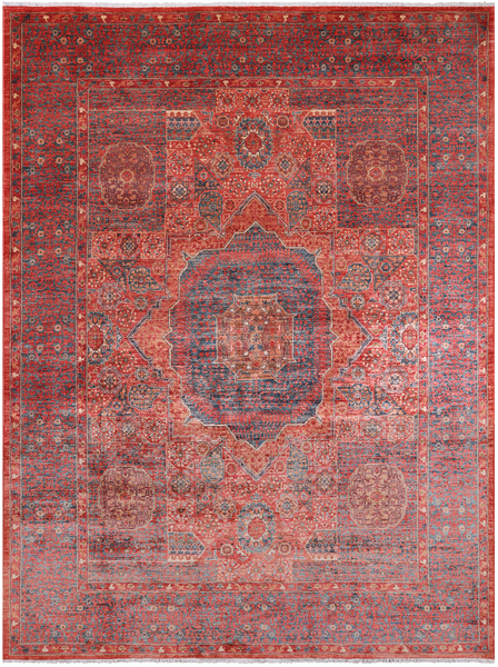 Rust Geometric Persian Mamluk Handmade Wool Rug - 8' 11" X 11' 9"