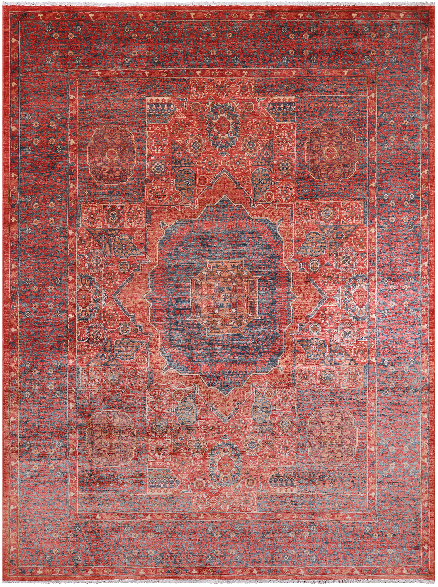 Rust Geometric Persian Mamluk Handmade Wool Rug - 8' 11" X 11' 9"