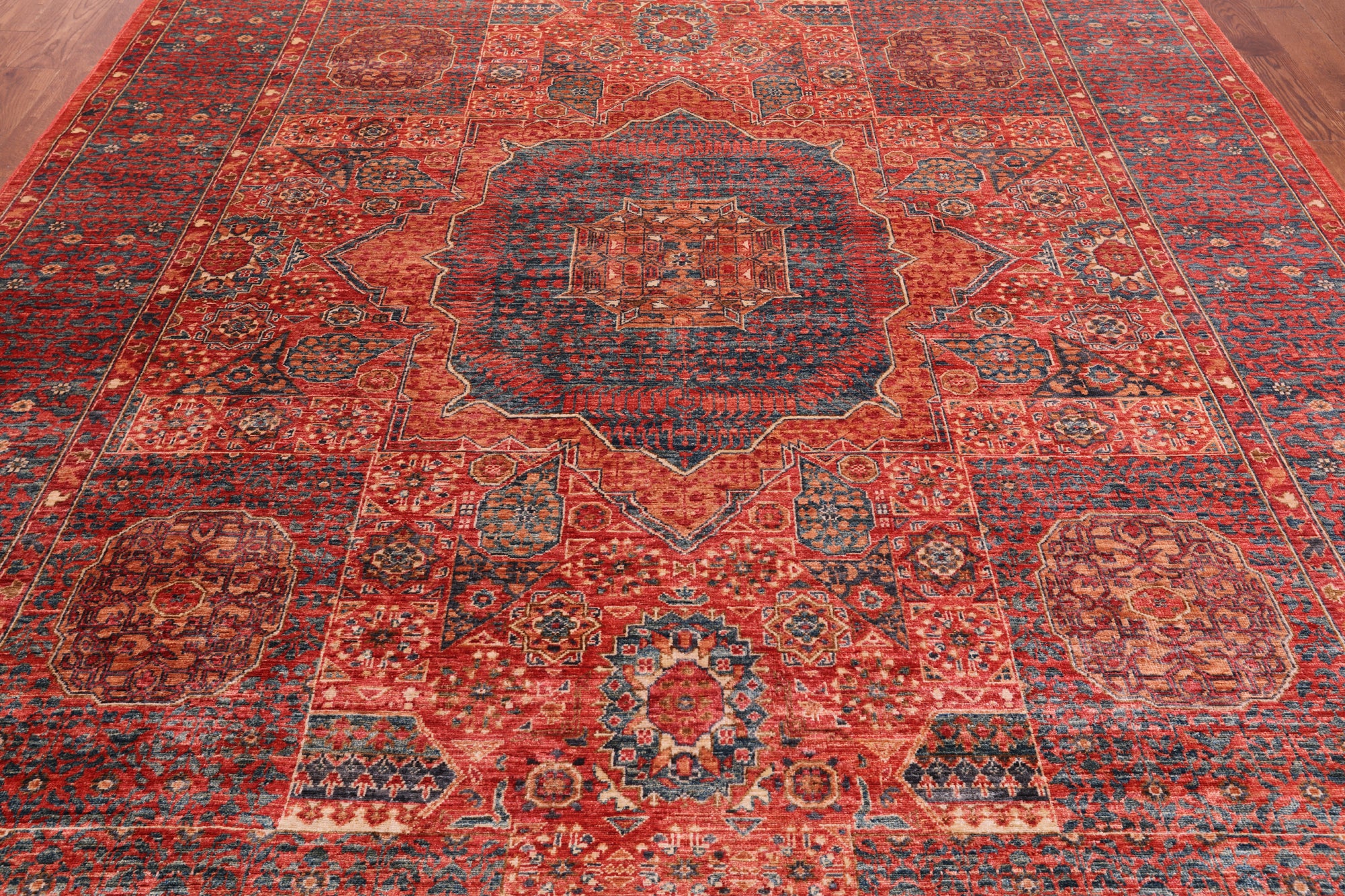 Rust Geometric Persian Mamluk Handmade Wool Rug - 8' 11" X 11' 9"