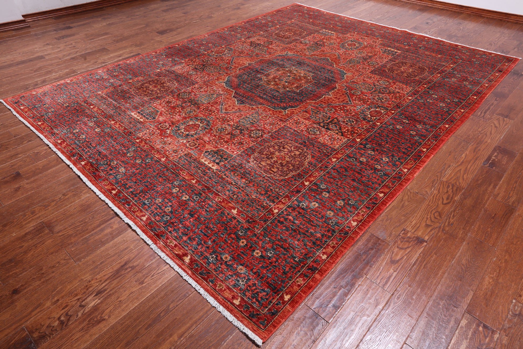 Rust Geometric Persian Mamluk Handmade Wool Rug - 8' 11" X 11' 9"
