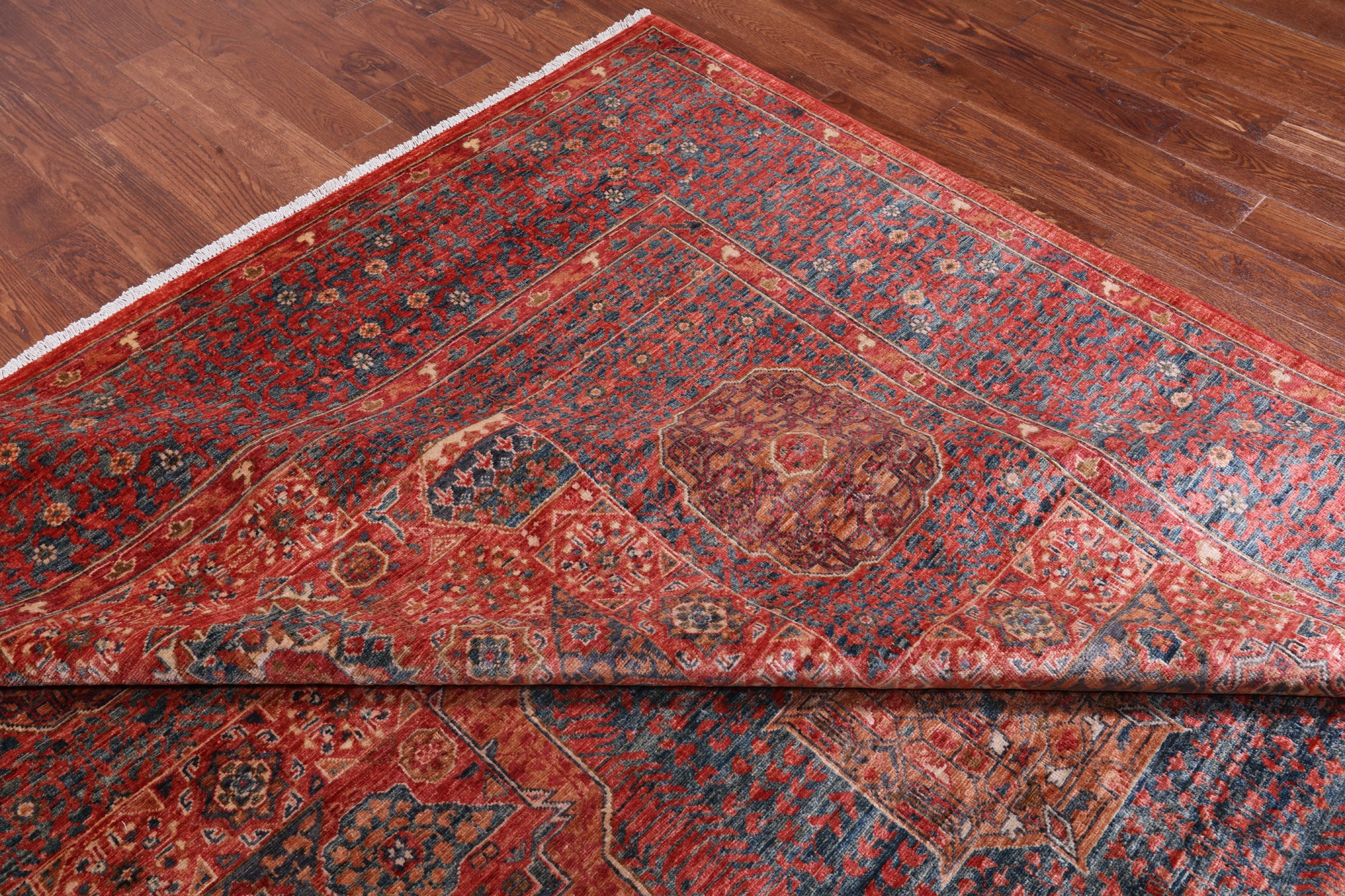 Rust Geometric Persian Mamluk Handmade Wool Rug - 8' 11" X 11' 9"