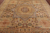 Beige Geometric Persian Mamluk Hand-Knotted Wool Rug - 9' 1" X 11' 8"