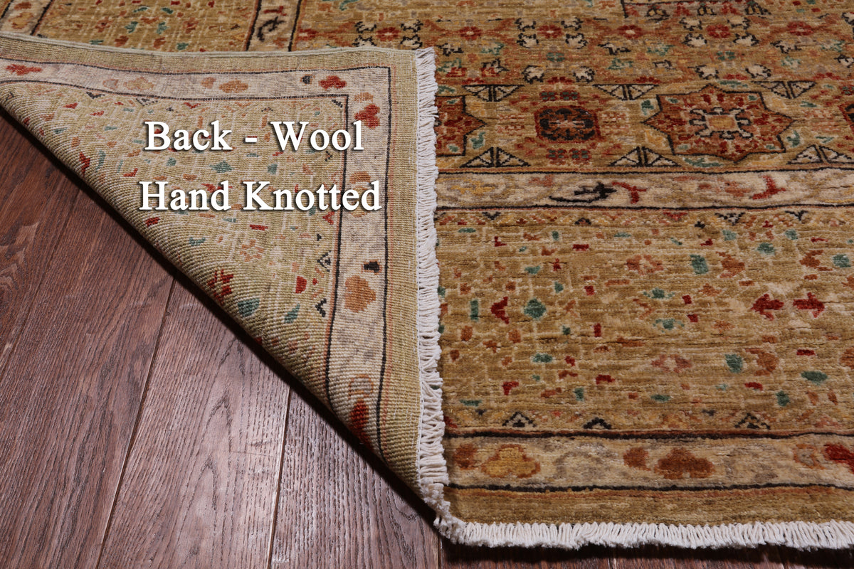 Beige Geometric Persian Mamluk Hand-Knotted Wool Rug - 9' 1" X 11' 8"