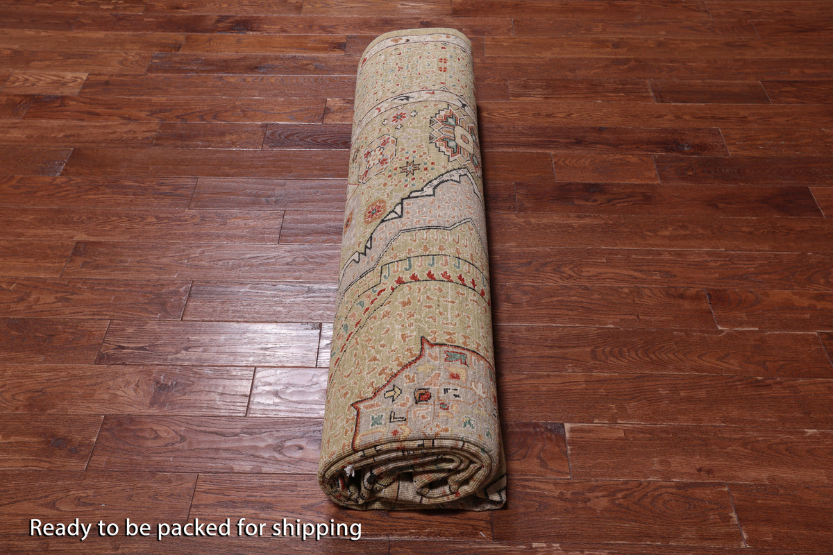 Beige Geometric Persian Mamluk Hand-Knotted Wool Rug - 9' 1" X 11' 8"