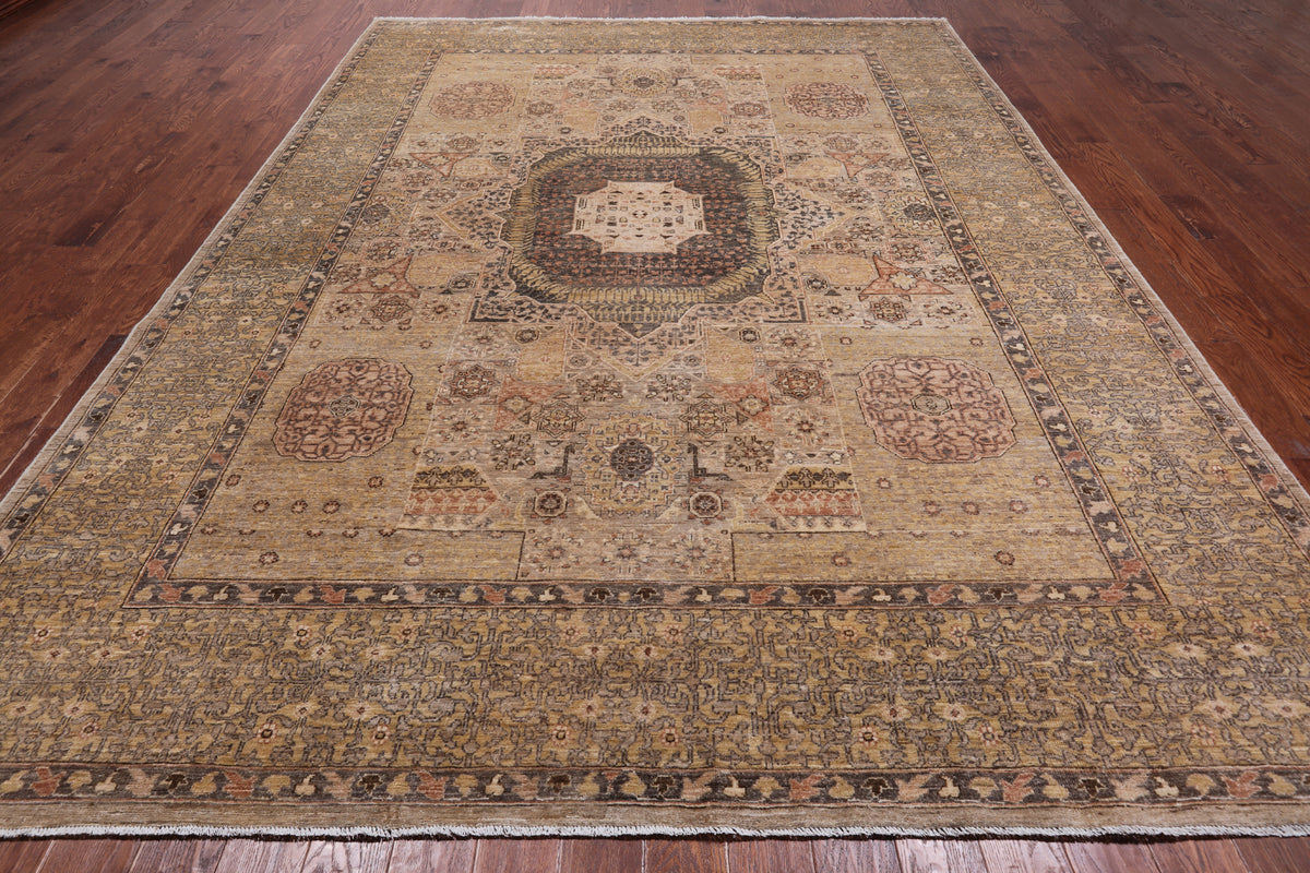 Ivory Geometric Persian Mamluk Handmade Wool Rug - 8' 11" X 12' 3"