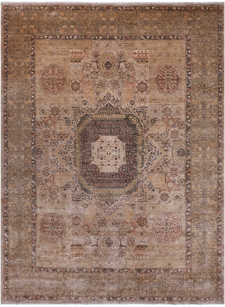 Ivory Geometric Persian Mamluk Handmade Wool Rug - 8' 11" X 12' 3"