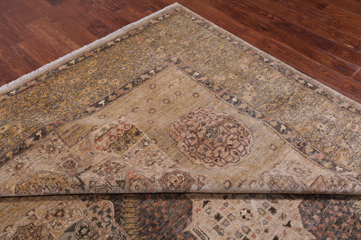 Ivory Geometric Persian Mamluk Handmade Wool Rug - 8' 11" X 12' 3"