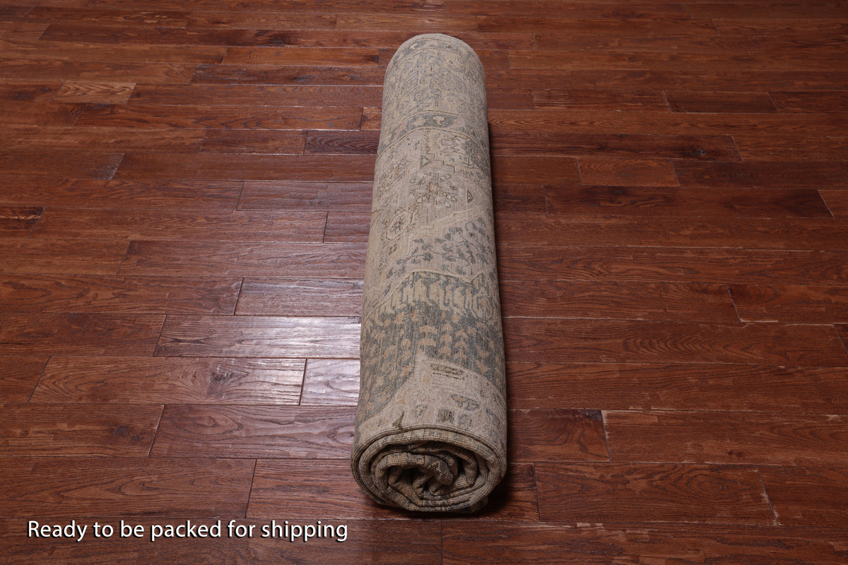 Ivory Geometric Persian Mamluk Handmade Wool Rug - 8' 11" X 12' 3"