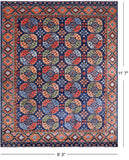 Blue Turkmen Ersari Handmade Wool Rug - 9' 3" X 11' 7"