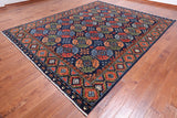 Blue Turkmen Ersari Handmade Wool Rug - 9' 3" X 11' 7"