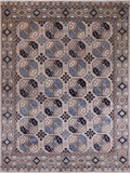 Grey Turkmen Ersari Handmade Wool Rug - 9' 1" X 11' 10"