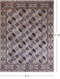 Grey Turkmen Ersari Handmade Wool Rug - 9' 1" X 11' 10"