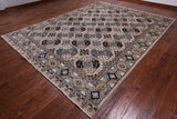 Grey Turkmen Ersari Handmade Wool Rug - 9' 1" X 11' 10"
