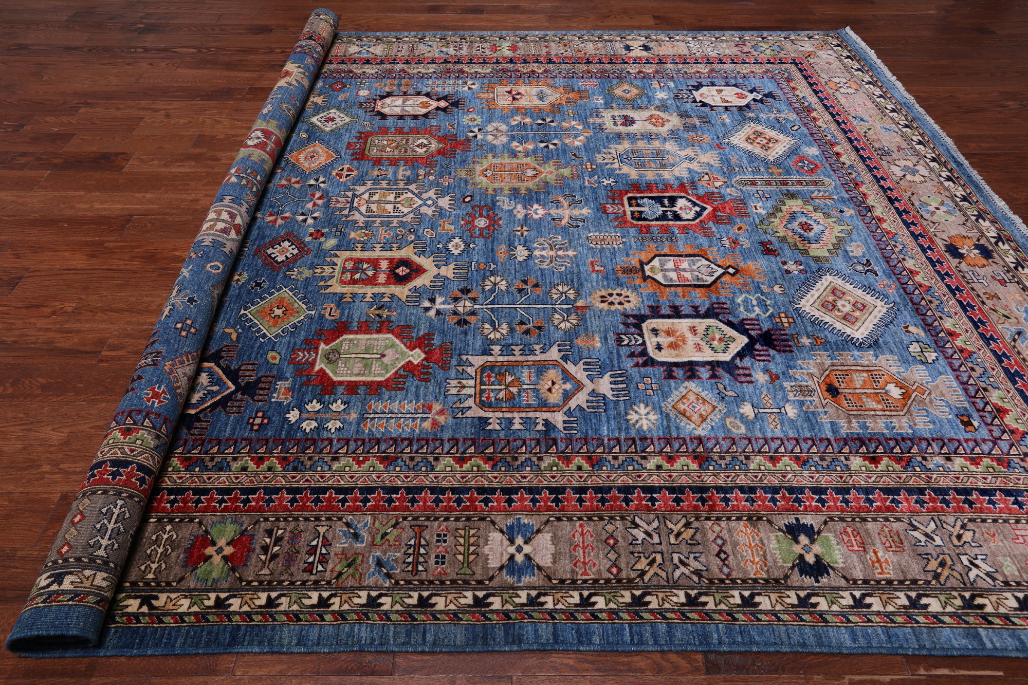 Blue Turkmen Ersari Handmade Wool Rug - 9' 2" X 12' 0"
