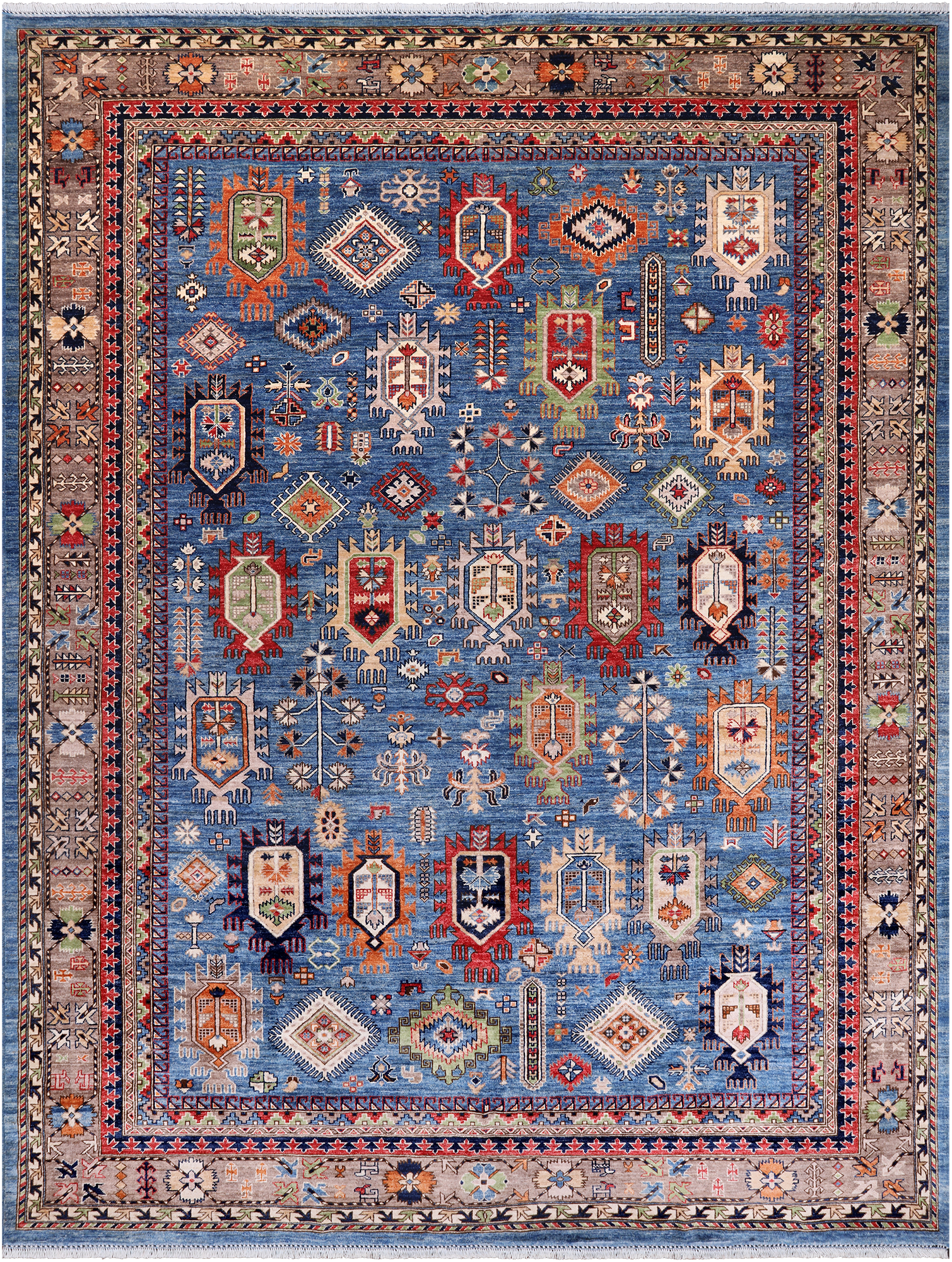 Blue Turkmen Ersari Handmade Wool Rug - 9' 2" X 12' 0"