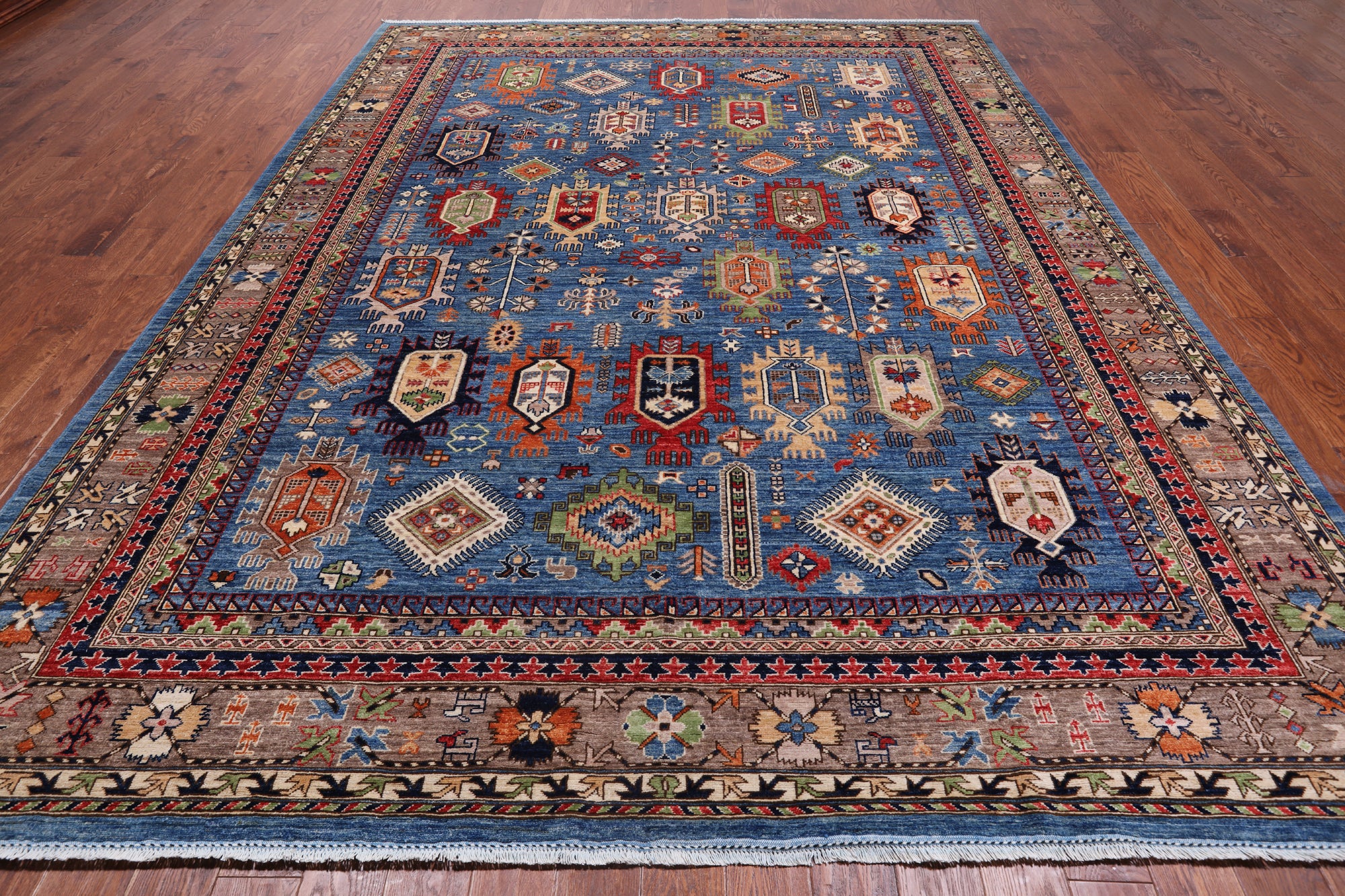 Blue Turkmen Ersari Handmade Wool Rug - 9' 2" X 12' 0"