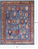Blue Turkmen Ersari Handmade Wool Rug - 9' 2" X 12' 0"