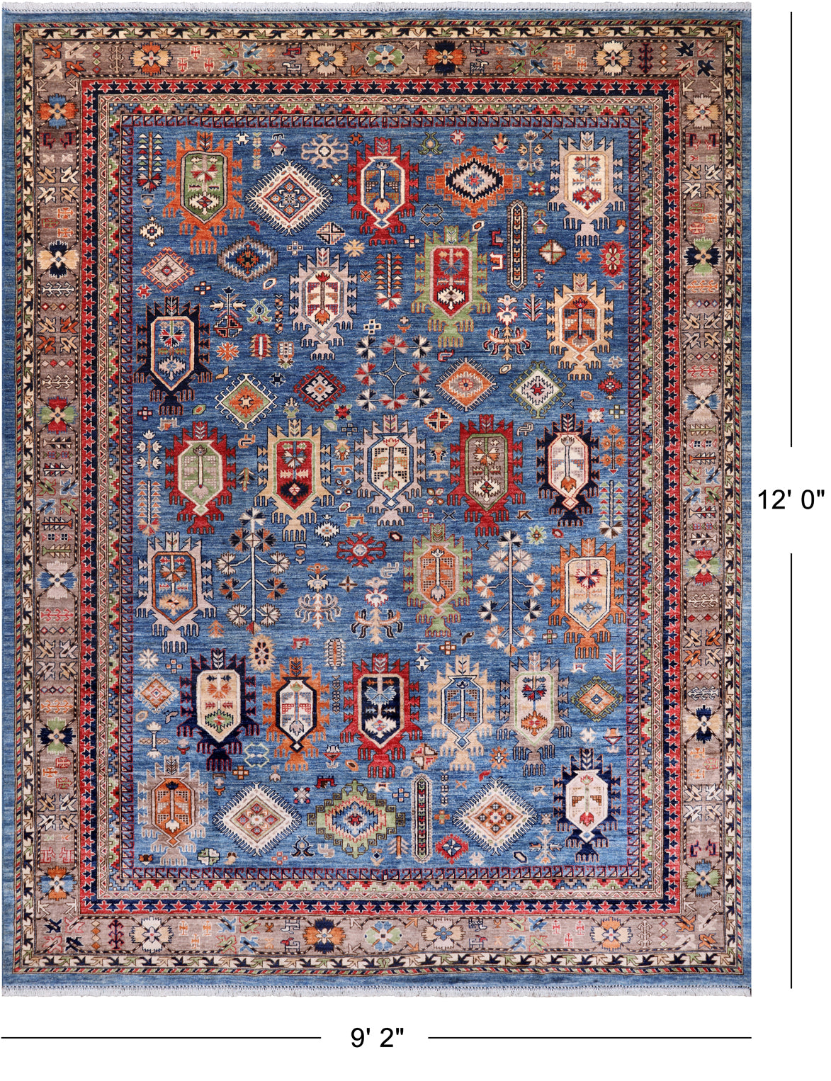Blue Turkmen Ersari Handmade Wool Rug - 9' 2" X 12' 0"