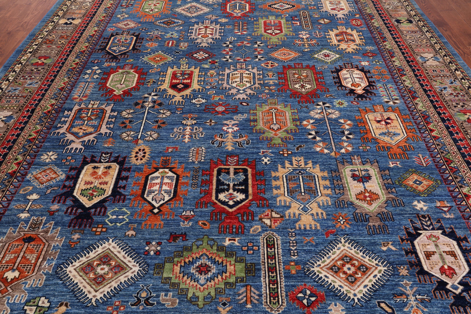 Blue Turkmen Ersari Handmade Wool Rug - 9' 2" X 12' 0"