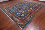 Blue Turkmen Ersari Handmade Wool Rug - 9' 2" X 12' 0"