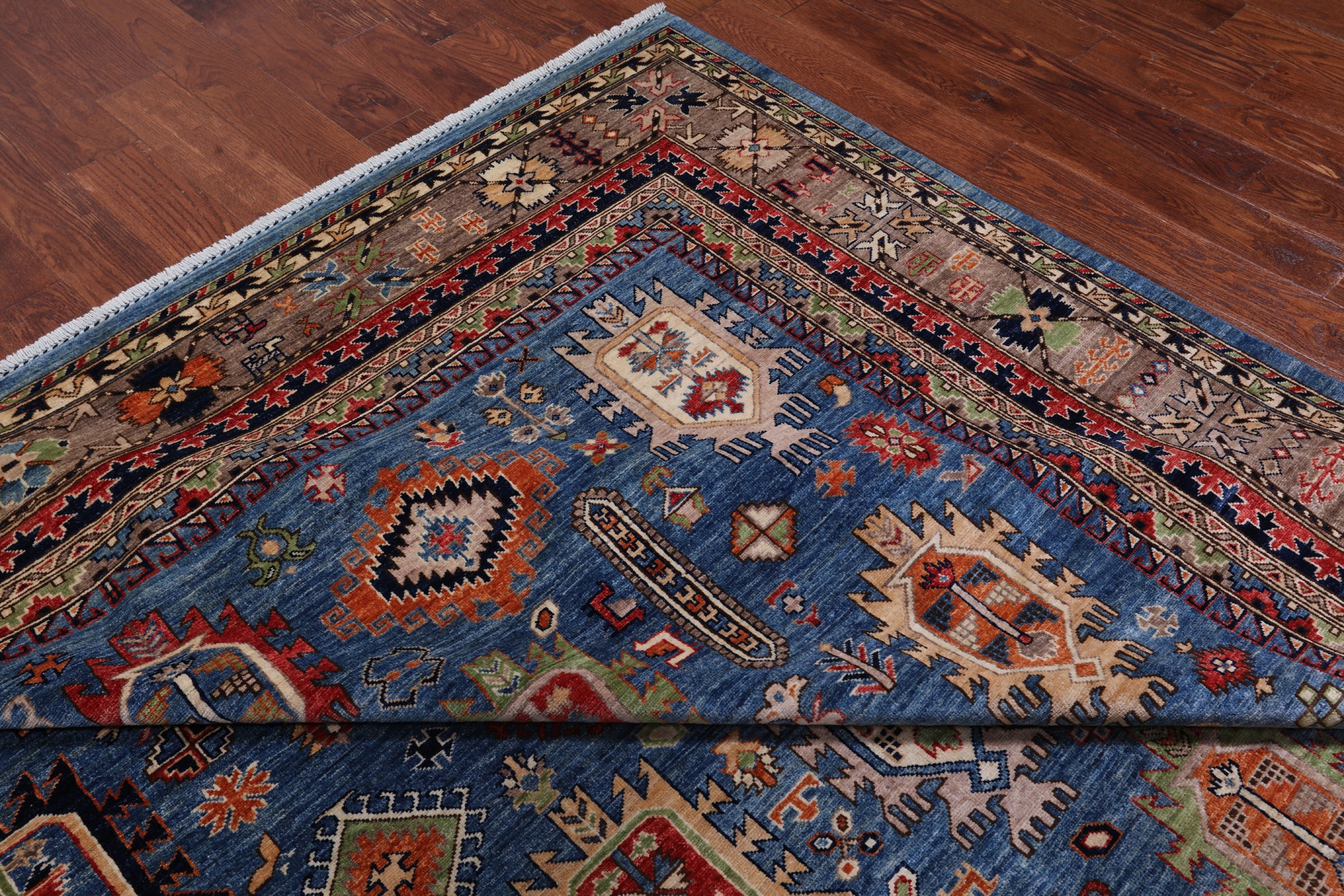 Blue Turkmen Ersari Handmade Wool Rug - 9' 2" X 12' 0"