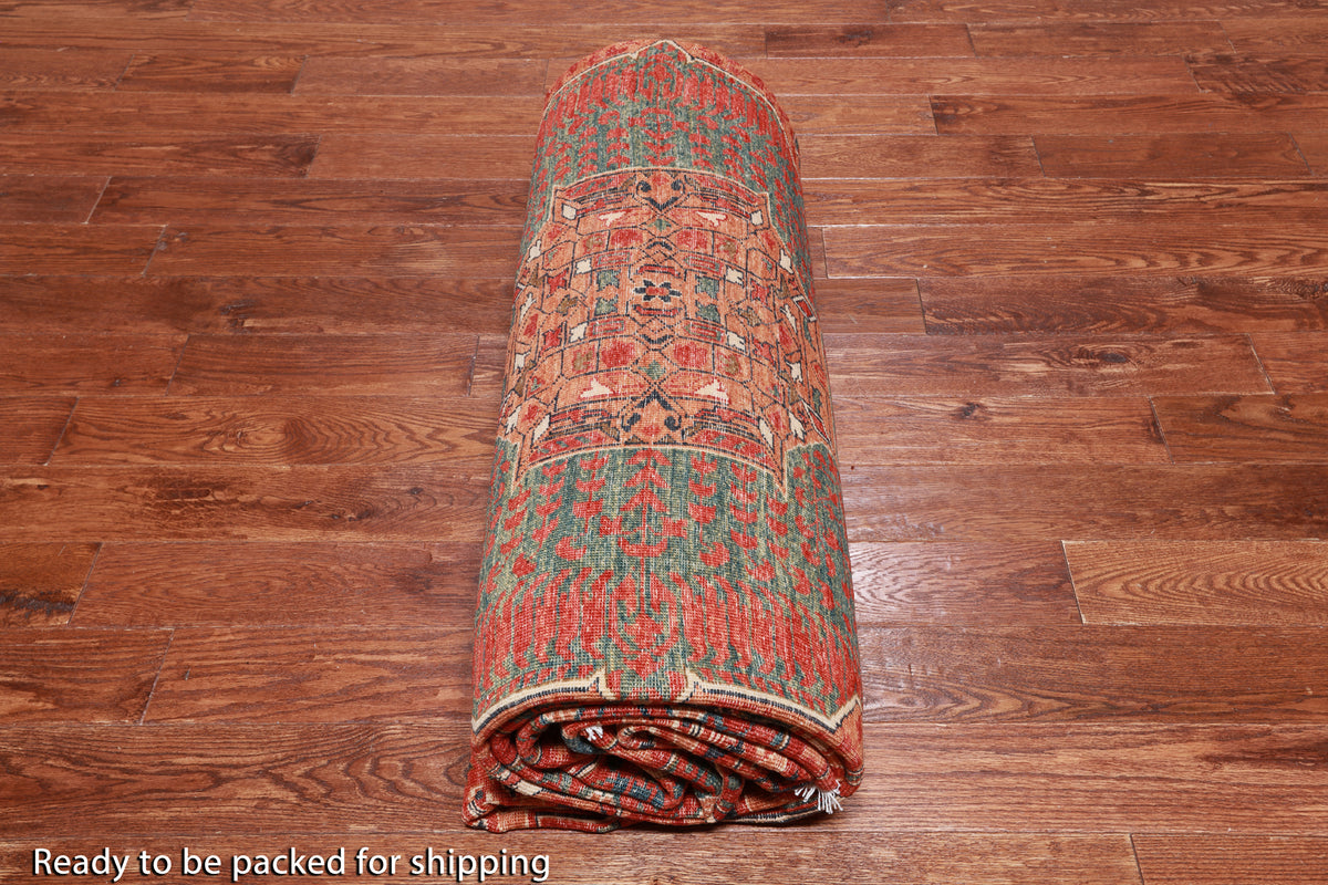 Rust Geometric Persian Mamluk Handmade Wool Rug - 10' 1" X 13' 8"