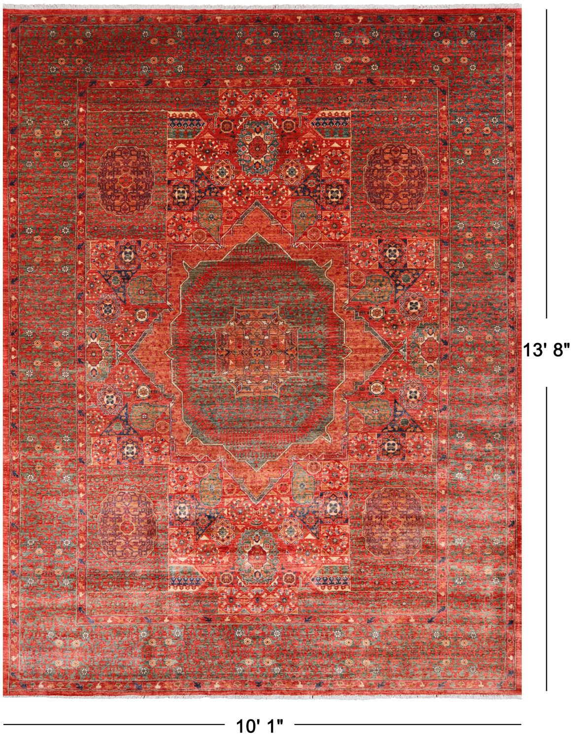 Rust Geometric Persian Mamluk Handmade Wool Rug - 10' 1" X 13' 8"