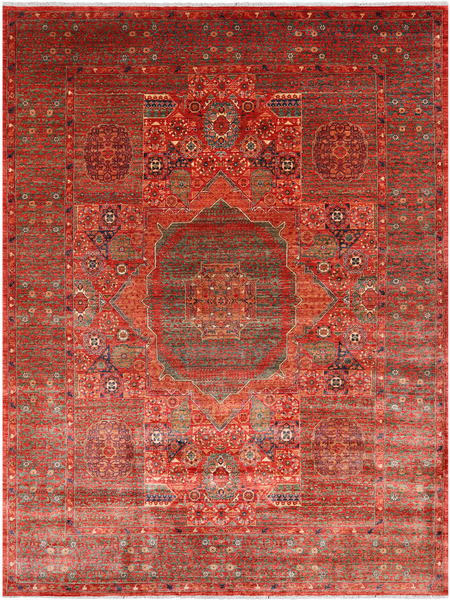Rust Geometric Persian Mamluk Handmade Wool Rug - 10' 1" X 13' 8"
