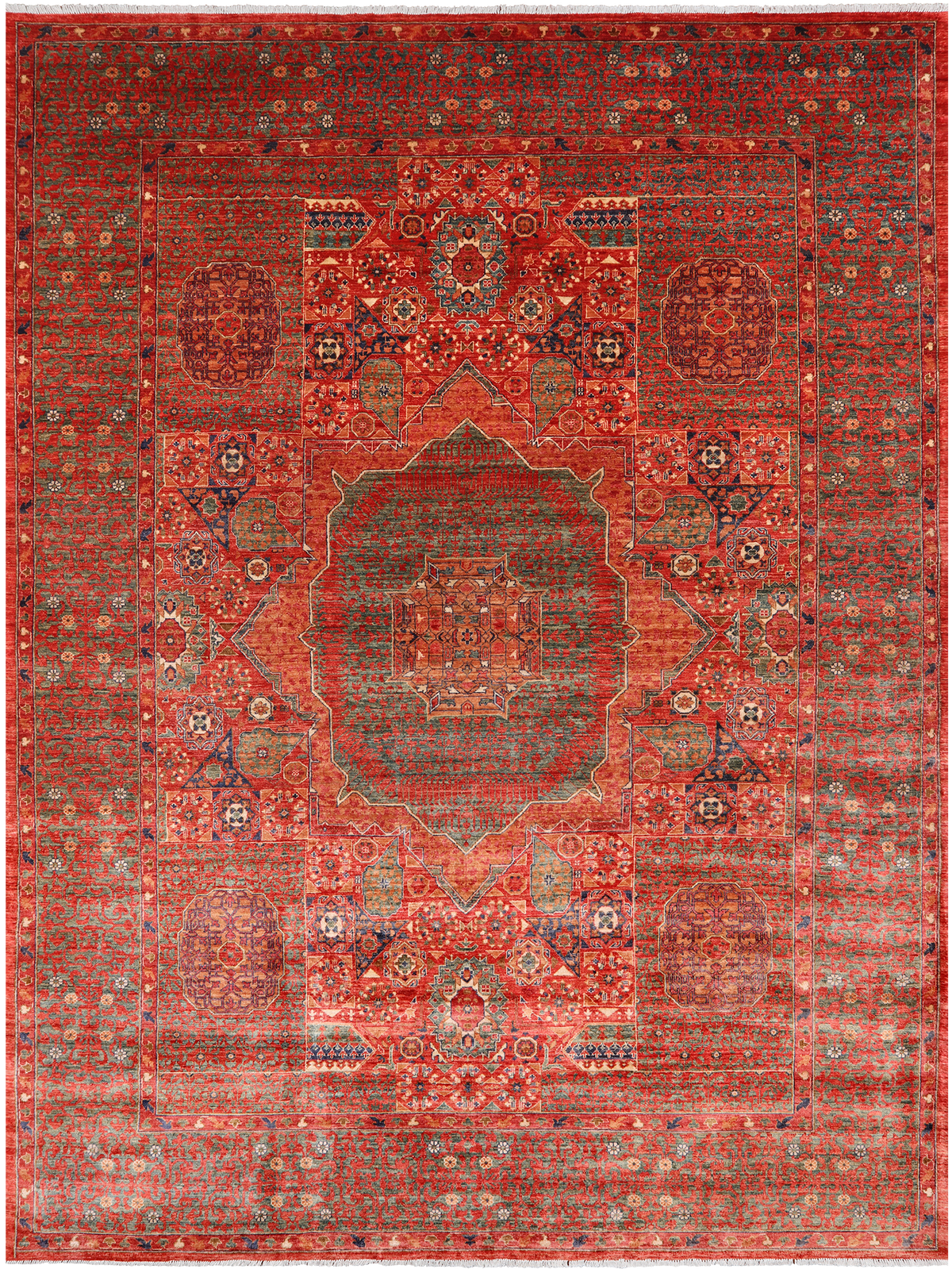 Rust Geometric Persian Mamluk Handmade Wool Rug - 10' 1" X 13' 8"