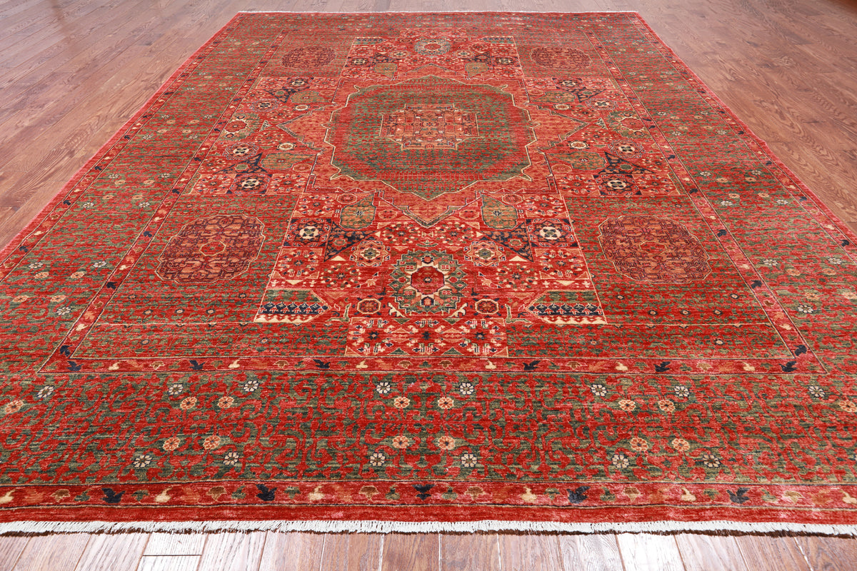 Rust Geometric Persian Mamluk Handmade Wool Rug - 10' 1" X 13' 8"