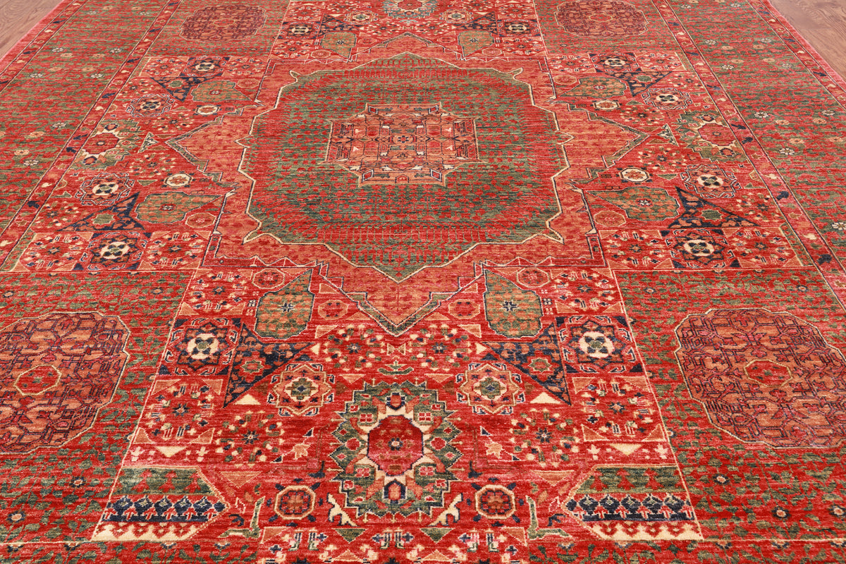 Rust Geometric Persian Mamluk Handmade Wool Rug - 10' 1" X 13' 8"